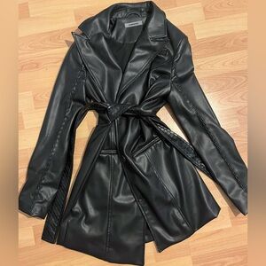 Manière De Voir Vegan Leather Black Belted Coat | Size 0